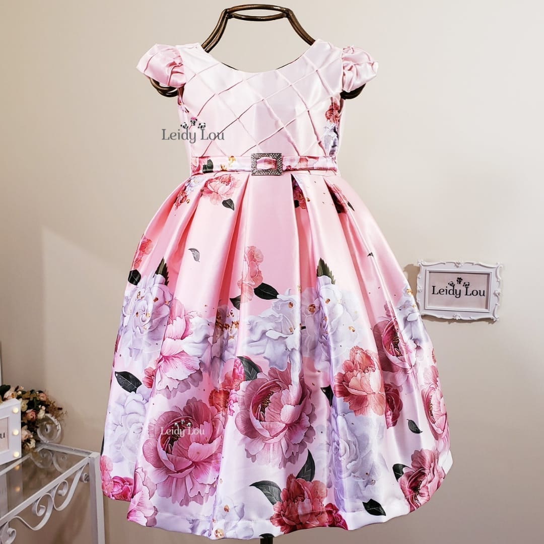 Bonito vestido de boneca rosa flor imprimir saia diário casual usar vestido  de festa roupas da